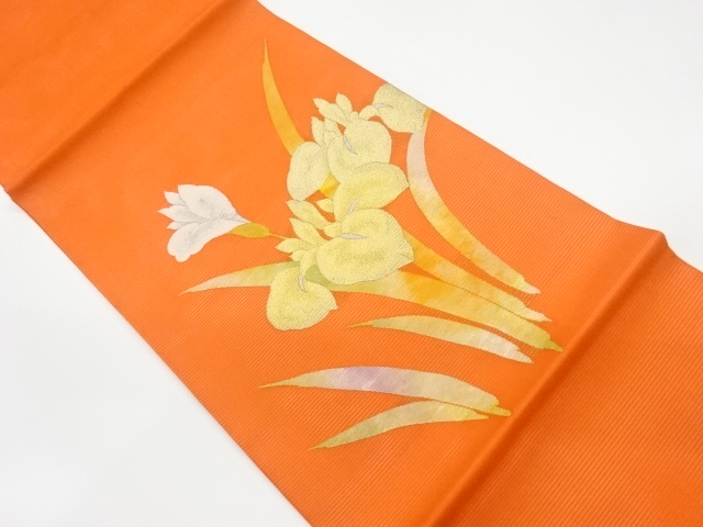 リサイクル　絽杜若模様織出し開き名古屋帯（額縁仕立て）